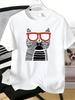 Unisexs Tee Striped Cat Wearing Red Retro Glasses Print Cotton Short Sleeve Male Casual Streetwear Outdoor Daily Basic Fashion Top