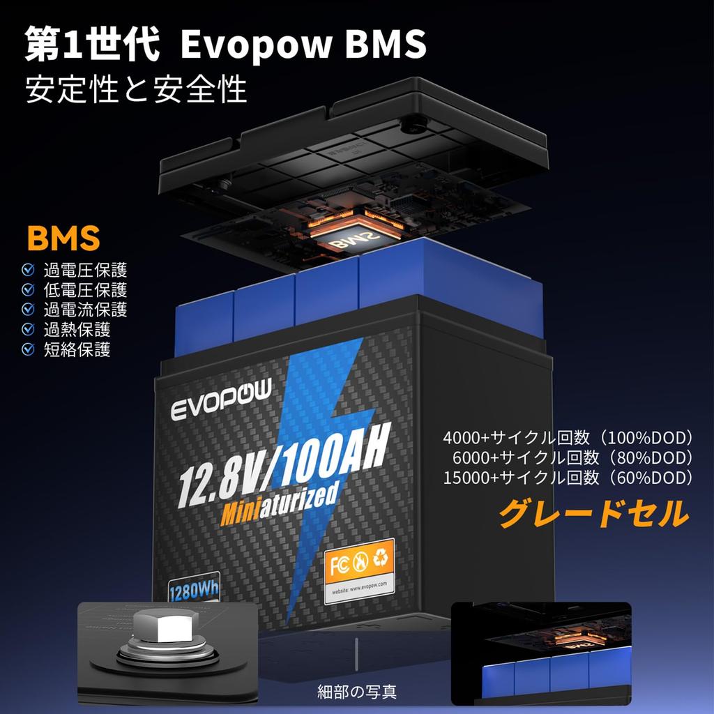 1280Wh Lithium-Eisenphosphat 1280W Ausgang 100Ah Lang 100A BCI Gruppengröße Kompakt und Ideal für Stromausfall Tragbare Stromversorgung Leki Air Enthält Japanisch