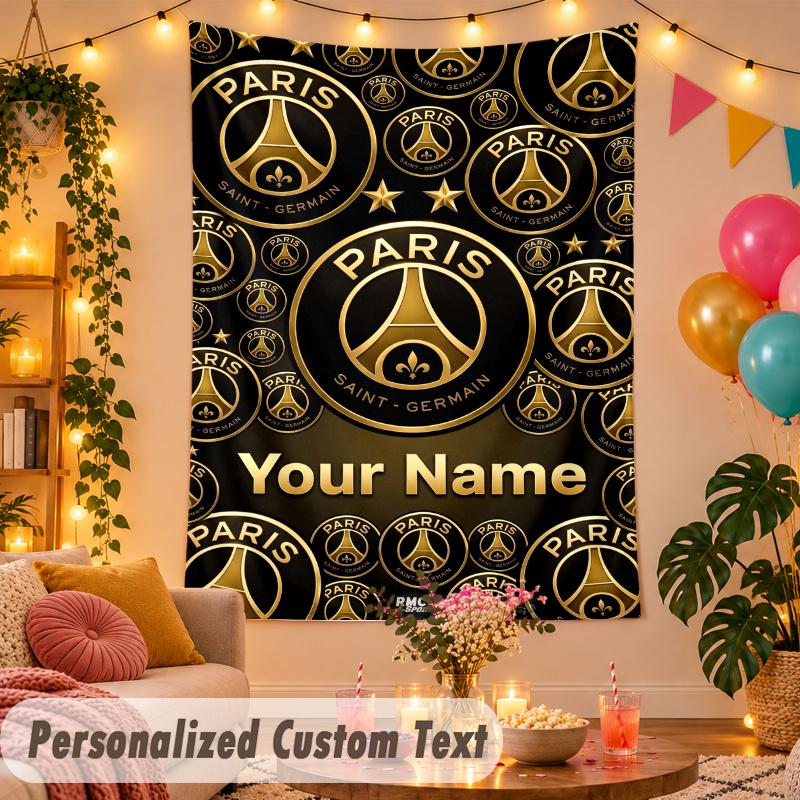 Paris Saint-Germain _ PSG Personalized Wall Tapestry Custom Name Text Polyester Hanging Decor Home Room