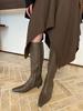 Retro boots 2025 spring new wide tube women's soft leather knight boots slim low heel but knee high boots