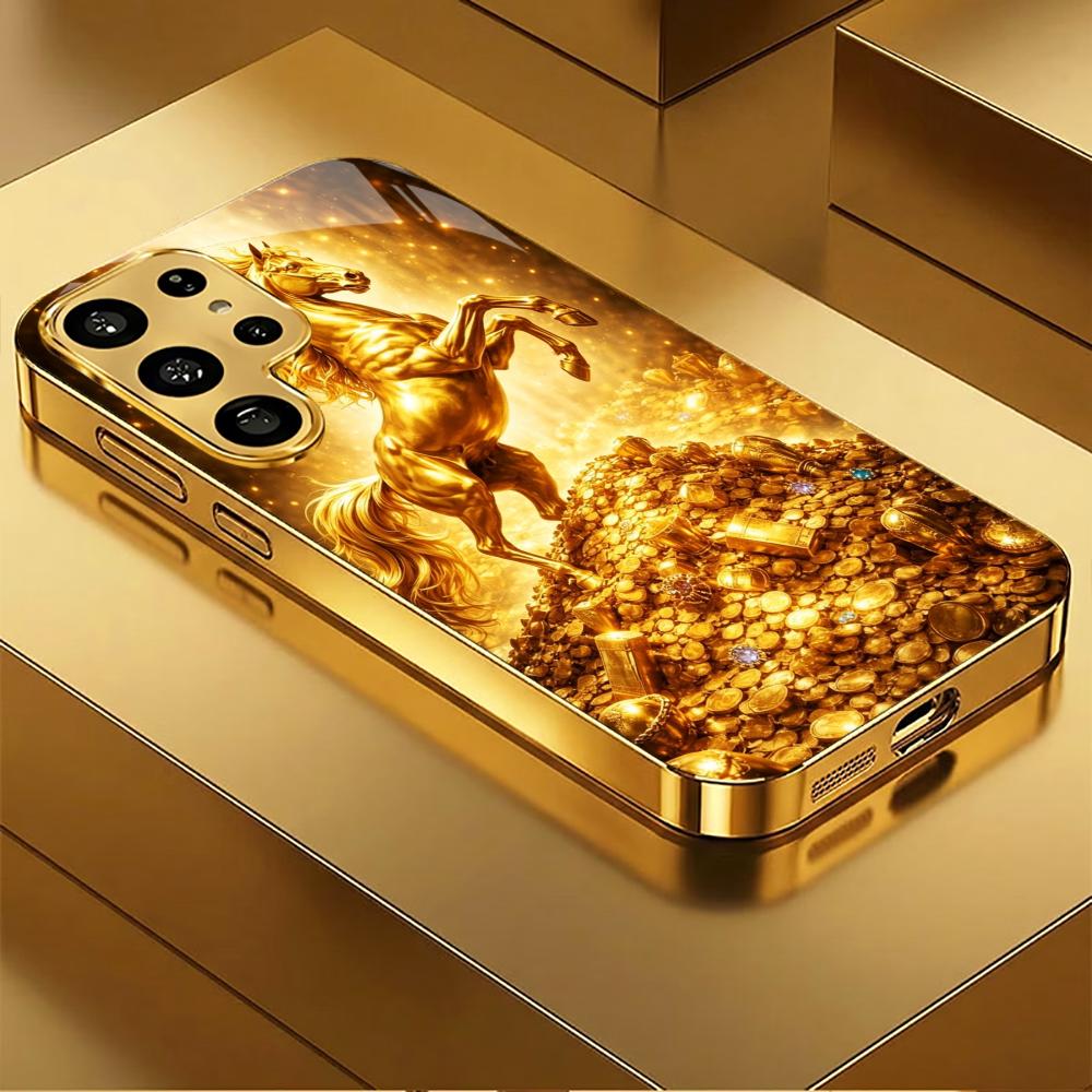 Luxurious Fast Horse High-end PhoneCase Electroplated Glass PhoneCase for Samsung Galaxy S26 S25 S24 S23 S22 S21 FE,Ultra,Plus