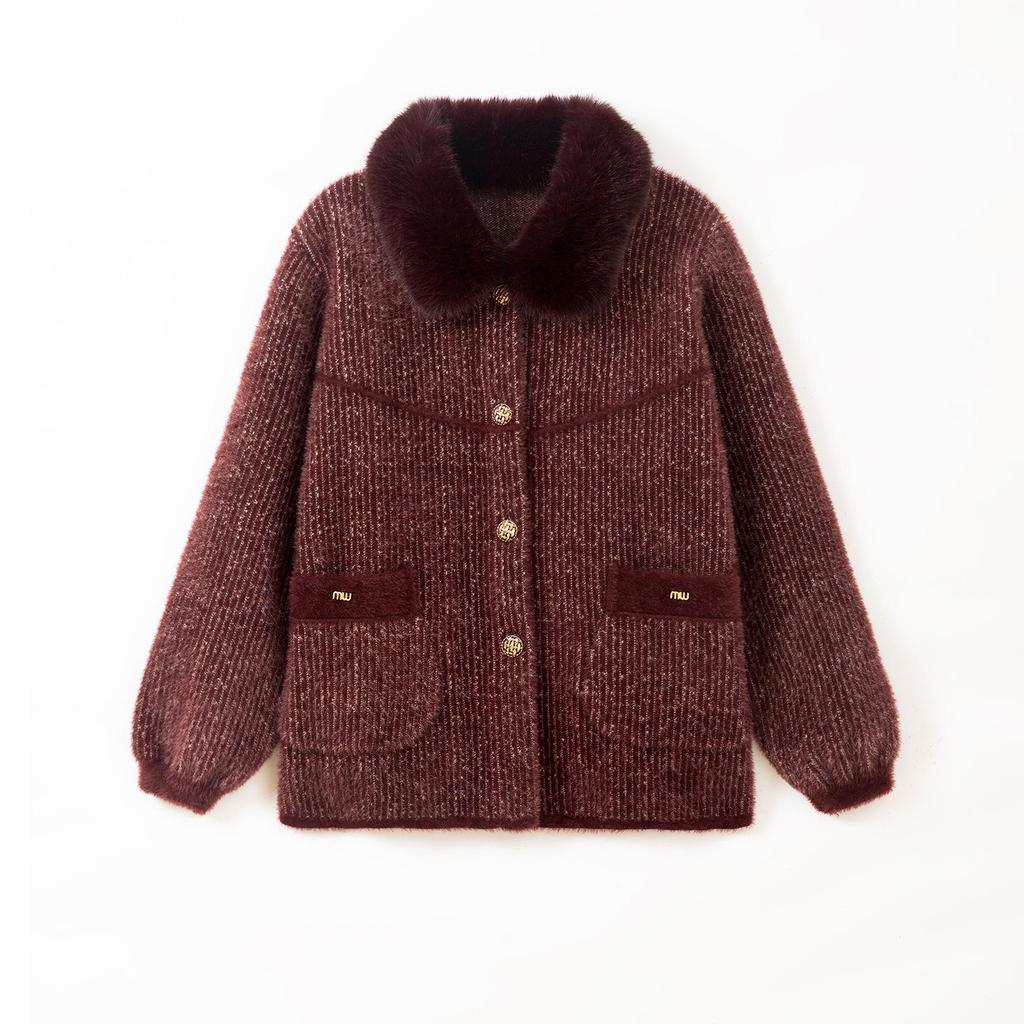Women's Stylish Winter Coat: Middle-aged and Elderly Imitation Mink Velvet Woollen Thick Knit Cardigan Top