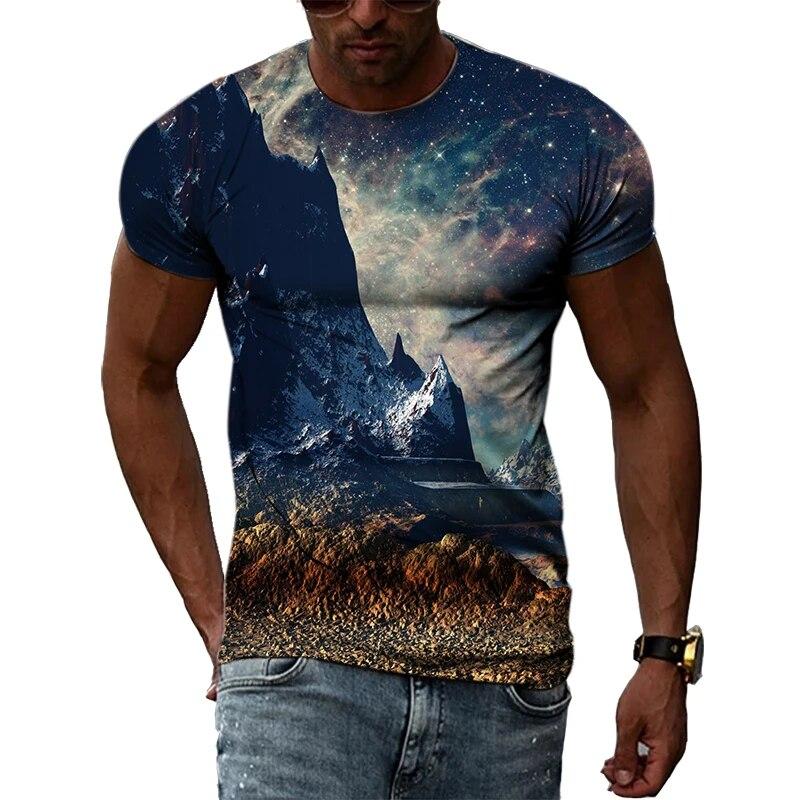 Fashion New Creative Cosmic Planet Graphic T Shirts Summer Men Casual Science Fiction Pattern Printed O-neck Short Sleeve Tops