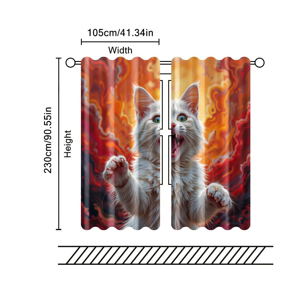 2 Pcs, Filtering Curtains (excluding Rods, Non-movable, Without Batteries) Screaming Cat for Use In Bedrooms and Living Rooms