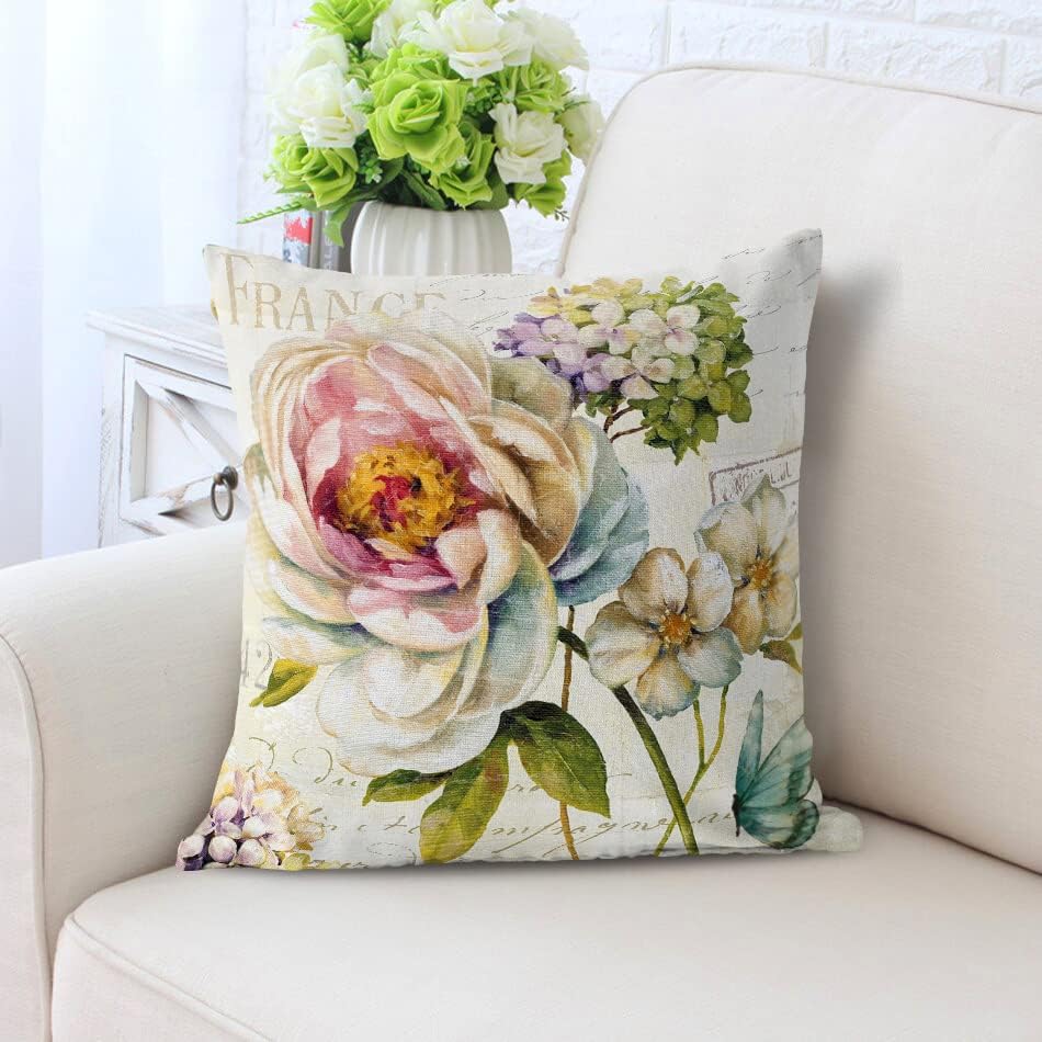 Farmhouse Decorative Throw Pillow Covers Vintage Flower Pillows Cover Set Of 4 Cotton Linen Floral Outdoor Cushion Case Cases