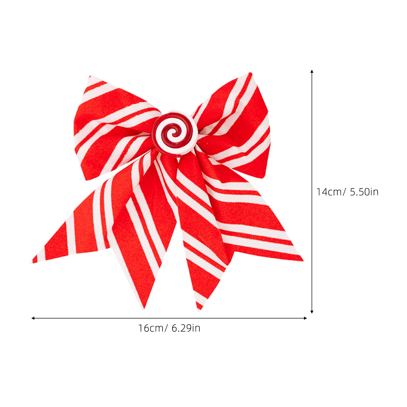 

6pcs Large Christmas Tree Ornaments 6.29X5.5 Inch Red White Striped Ribbon Bows For Holiday Wreath Mantel Garland Decor