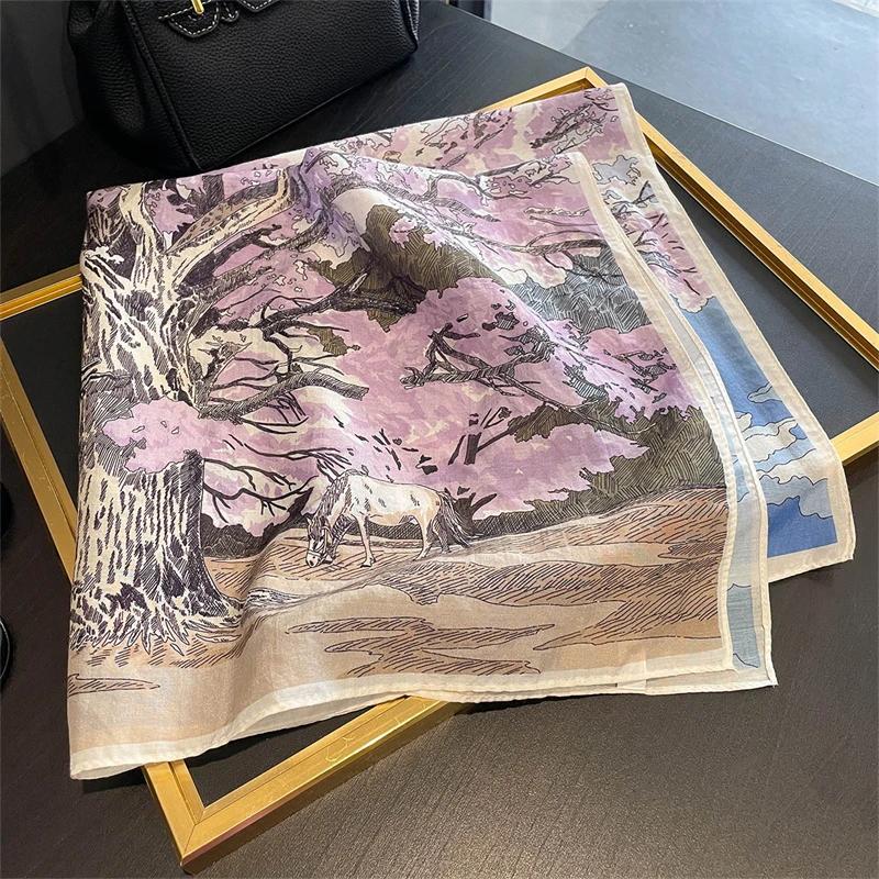 Designer flower square 65cm scarf women s silk scarf luxury cotton shawl 2025 printed women s headscarf headscarf 65x65cm