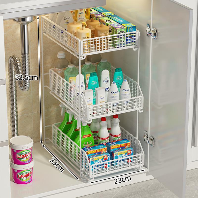 Under-Sink Multi-Tier Pull-Out Organizer Rack for Bathroom Vanity Cabinet