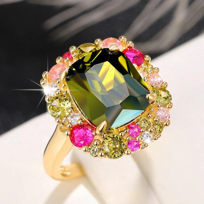 Newly Colorful Green Cubic Zirconia Rings for Women Special-interested Wedding Party Gorgeous Accessories Female Jewelry