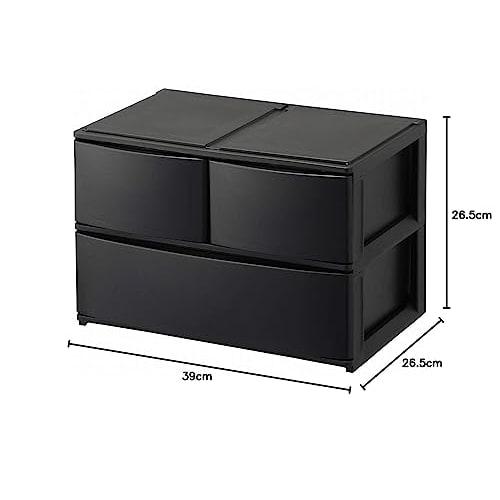 Sanka POSDECO Drawer Storage Box, Wide, 2-Deep (3-Drawer), Black, Fits Color Boxes Perfectly, Rubber Stoppers Prevent Slipping, Stackable Chest with L