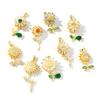 1 Piece Brass & Rhinestone Charms 18K Gold Plated Flower Rotatable Sunflower Daisy Pendants For DIY Necklace Jewelry Making