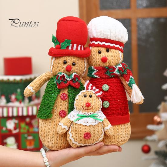 Warm Atmosphere Desktop Decorations Christmas Plush Gingerbread Man Figures with Hat Scarf, Cute Stuffed Family Handmade Polyester Ornaments