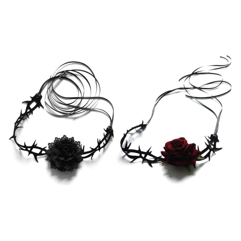 Fashion Punk Necklace Rose Flower Chokers Necklaces Women Thorny Rose Clavicle Chain Necklaces Club Party Sexy Ornament