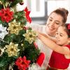 5/10pcs Gold Christmas Flower Ornaments Xmas Tree Decoration Red Gold Glitter Artificial Flowers Christmas Party Decor Wedding