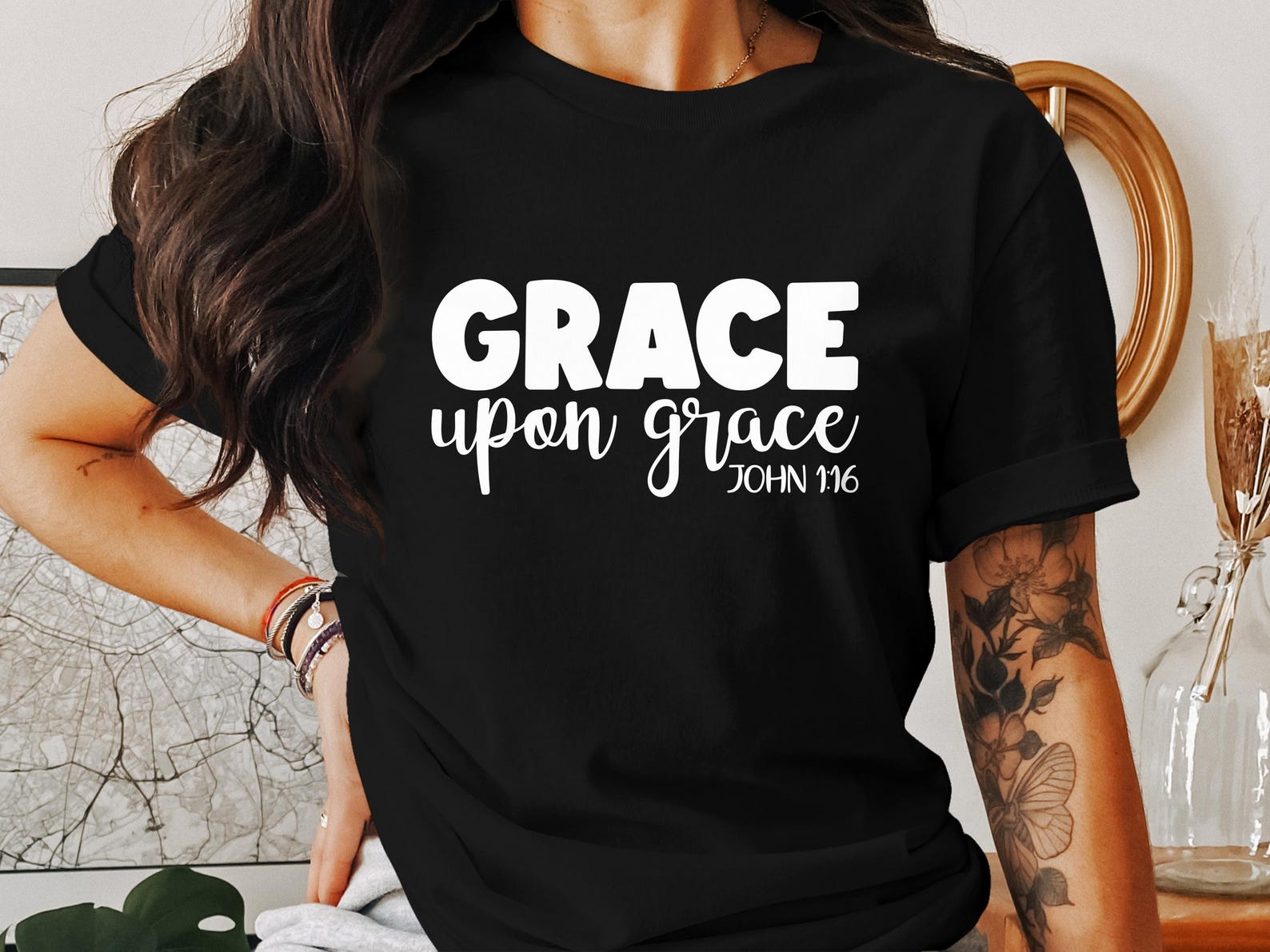 Grace Upon Grace T-Shirts, John 1 16, God, Jesus, Christian Shirts, Holy Cross T-Shirts, Faith Shirts, Religious Gifts S