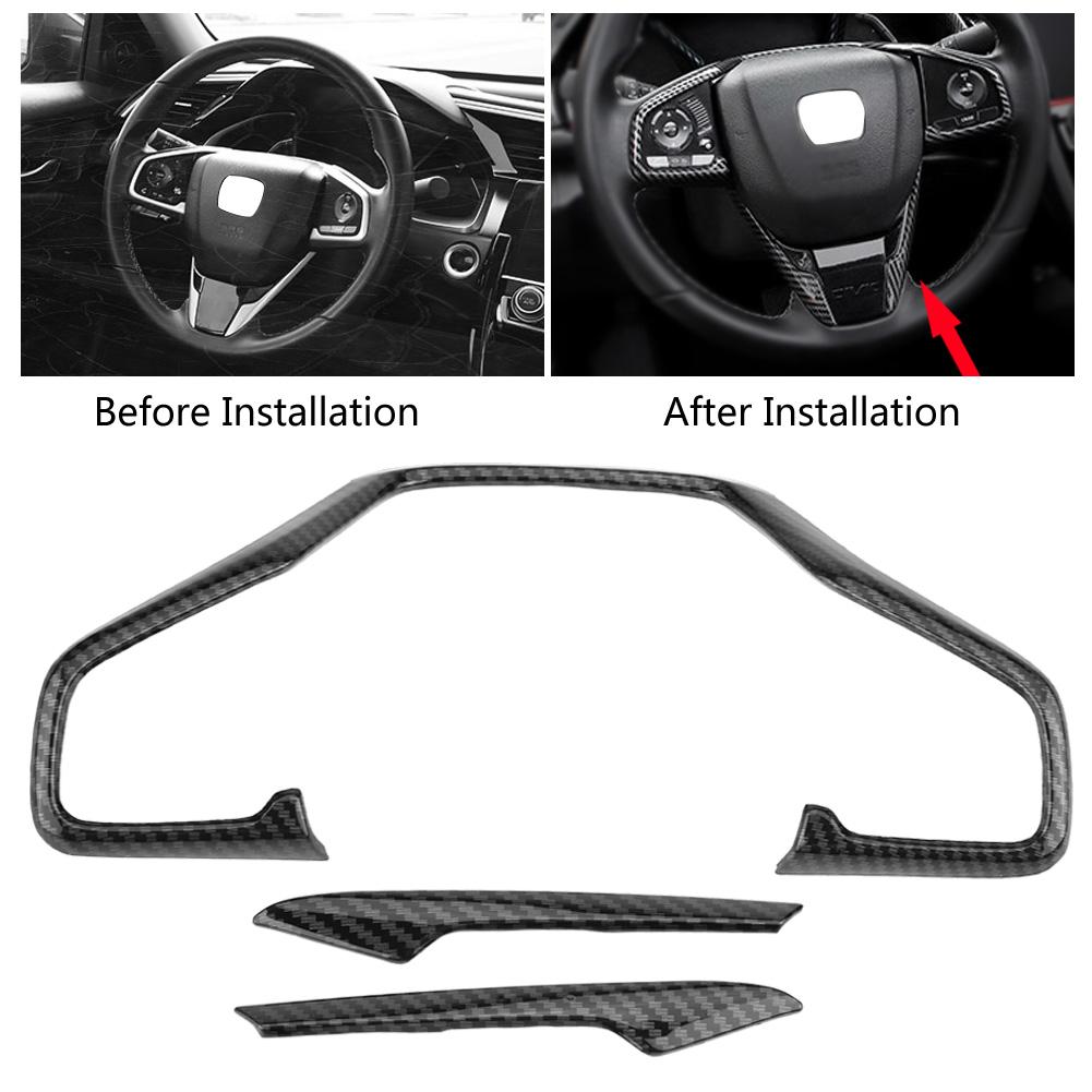 3pcs Carbon     Car Steering Wheel Frame Cover Trim Fit for     10th 16-18