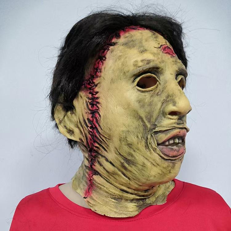 Halloween horror hoofddeksel Texas Chainsaw Massacre latex masker met haar, heren rekvisiet voor film en televisie
