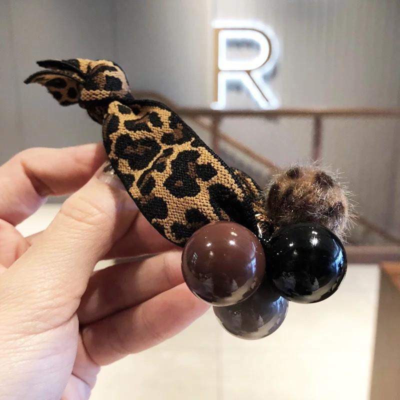 

Леопардовые эластичные резинки для волос держатель для хвостика скранчи большие жемчужины бусины резиновые смоляные шарики резинка повязка на голову женские аксессуары для волос