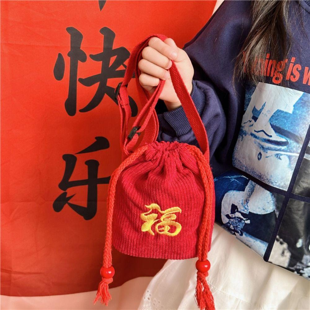 Crossbody New Year Lucky Money Bag Chinese Style Fu Embroidered Bag  Handbag