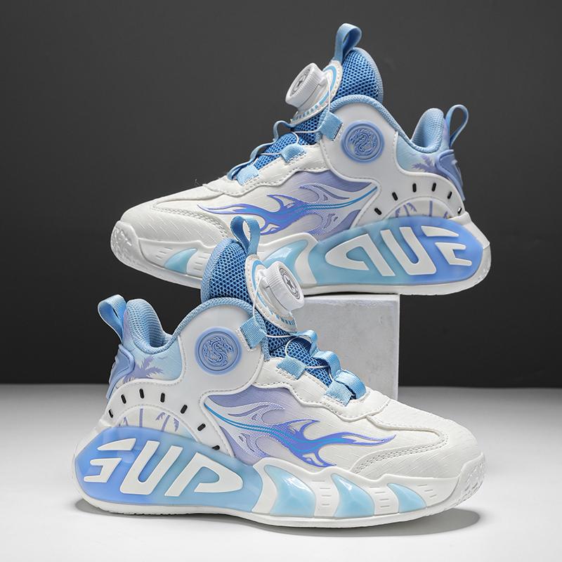 28-40 Children's Large Size Anti Slip Wear-resistant Convenient and Fashionable High Top Basketball Shoes Sports Shoes, White Shoes