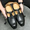 New Vintage Pointed Peep Toe Casual Leather Hollow Breathable Shoes For Men Designer Sandals Wedding Dress Formal Flats Footwear