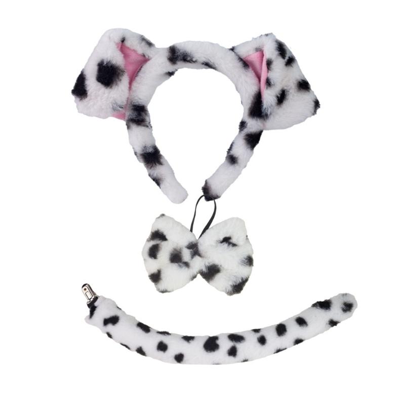 

Plush Dog Cosplay Outfit Animal Ear Headband Long Furry Tail Bowtie Adult Children Halloween Party Dress Up Accessories
