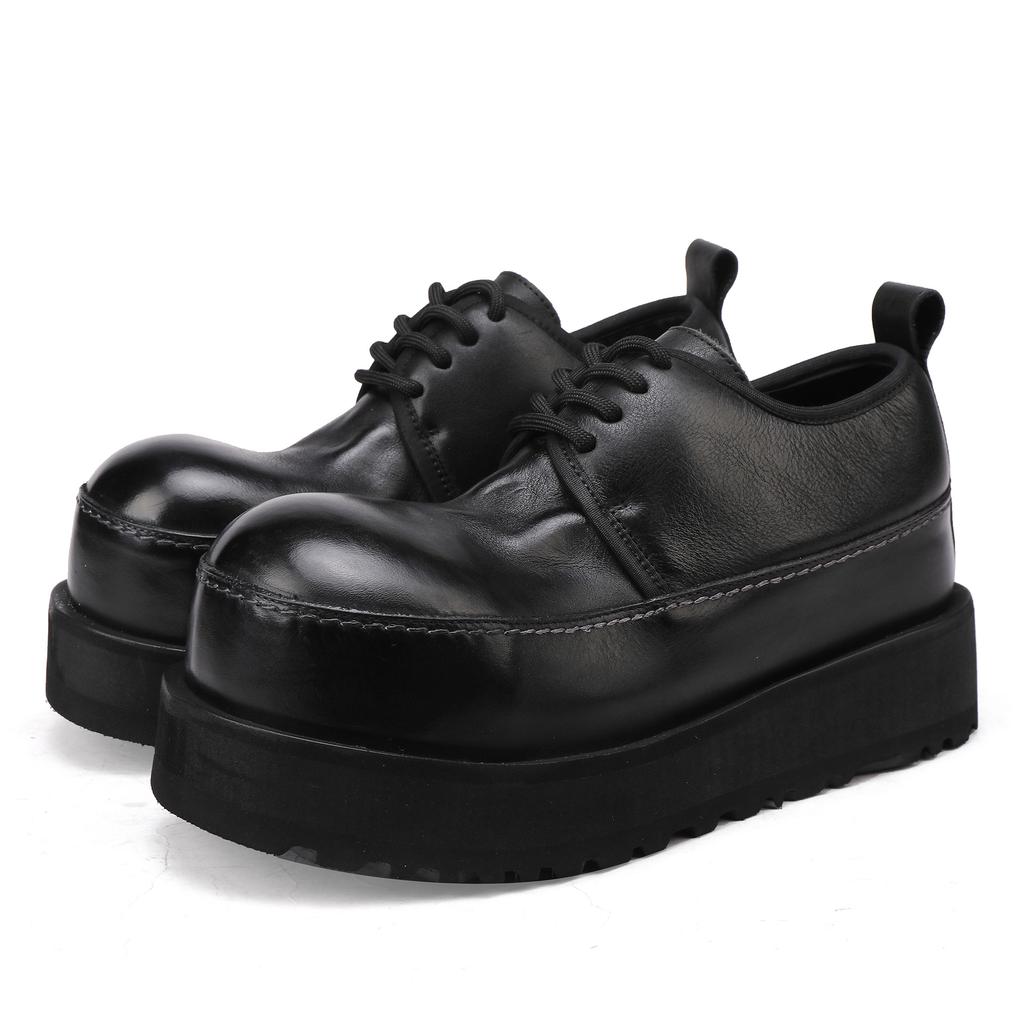 Johnature Höhensteigernde Dicksohlige Schuhe Schnürung Echtes Leder Bequeme Damen High Heel Pumps