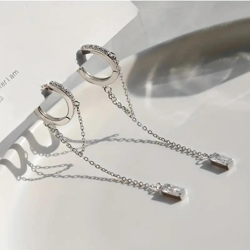 Fashionable Silvery Tassel Hoop Pendant Earrings, Exquisite Jewelry, Perfect Birthday Gift for Girls