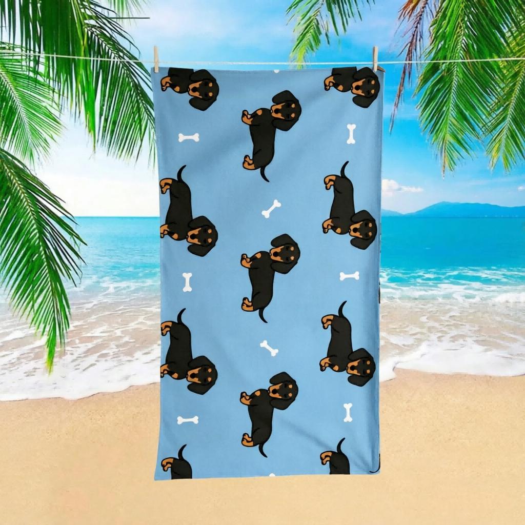 

1pc Cartoon Dachshund Beach Towel, Quick Dry Skin-Friendly, Multi-Size, Lightweight Sand-Resistant, Ideal for Pool Camping Beach W40*H60(CM)