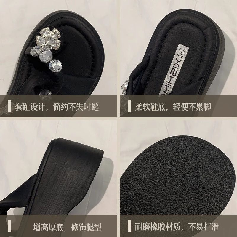 Small height-increasing cool slippers for women's summer wear, new models with skirts, beautiful sets of toe rhinestone platform sandals