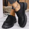 Fashion Black Brown Pu Leather Loafers Shoes for Women Plus Size Platform Casual Shoes Woman Classic Lace Up Wear Resistant Shoes Ladies