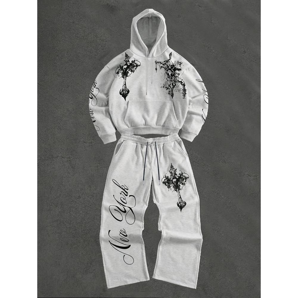 

Men s Autumn and Winter Sports Shirt Set, Classic Letter Pattern Print, Drawstring Hooded Sports Shirt and Drawstring Casual Sports Pants S
