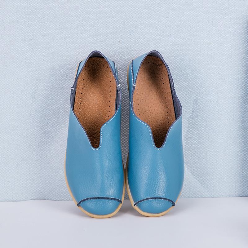 Fashion Genuine Leather Flats Loafers for Women's Female Ladies Comfortable Slip-On Shoes Classic Style Colorful Soft Sole Anti-Slip Wea