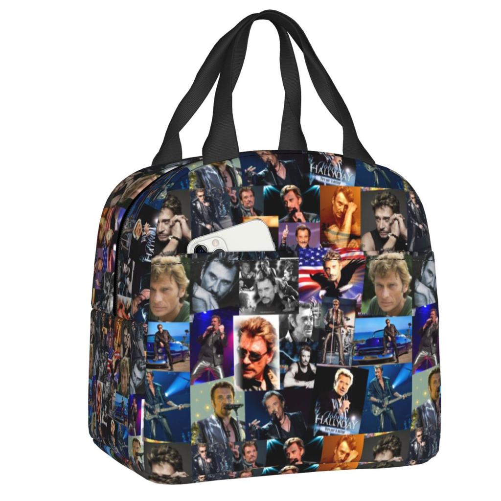 Sac à déjeuner isotherme personnalisé Johnny Hallyday Chanteur de Rock Français pour Pique-nique en Plein Air Réutilisable Glacière Thermique Boîte Bento Femmes Enfants