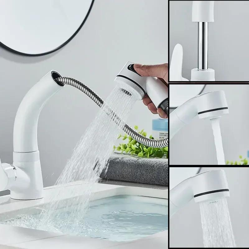 Modern Bathroom Faucet Basin Faucets Pull Out Hot and Cold Mixer Tap 360° Rotation Sprayer Tap Toilet Bathroom Cabinet Faucet