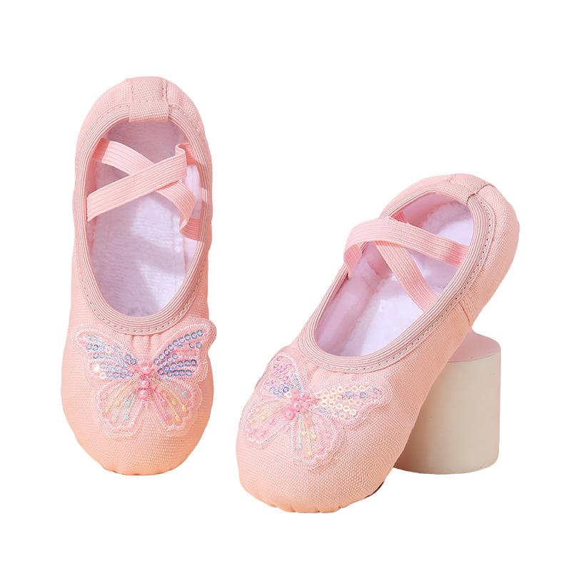 PJ10 Bow Girl Soft Sole No-Tie Cat Paw Ballet Practice Shoes for Body Shaping and Dancing