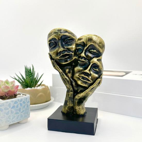 Gothic Bronze Face Sculpture Abstract Dark Art Human Face Resin Figurine Statue Home Office