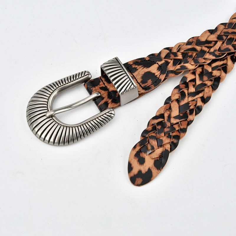 European and American Style New Alloy Pin Buckle for Women Leopard Print Belt Hand-woven Hole-free Versatile Decorative Belt for Women