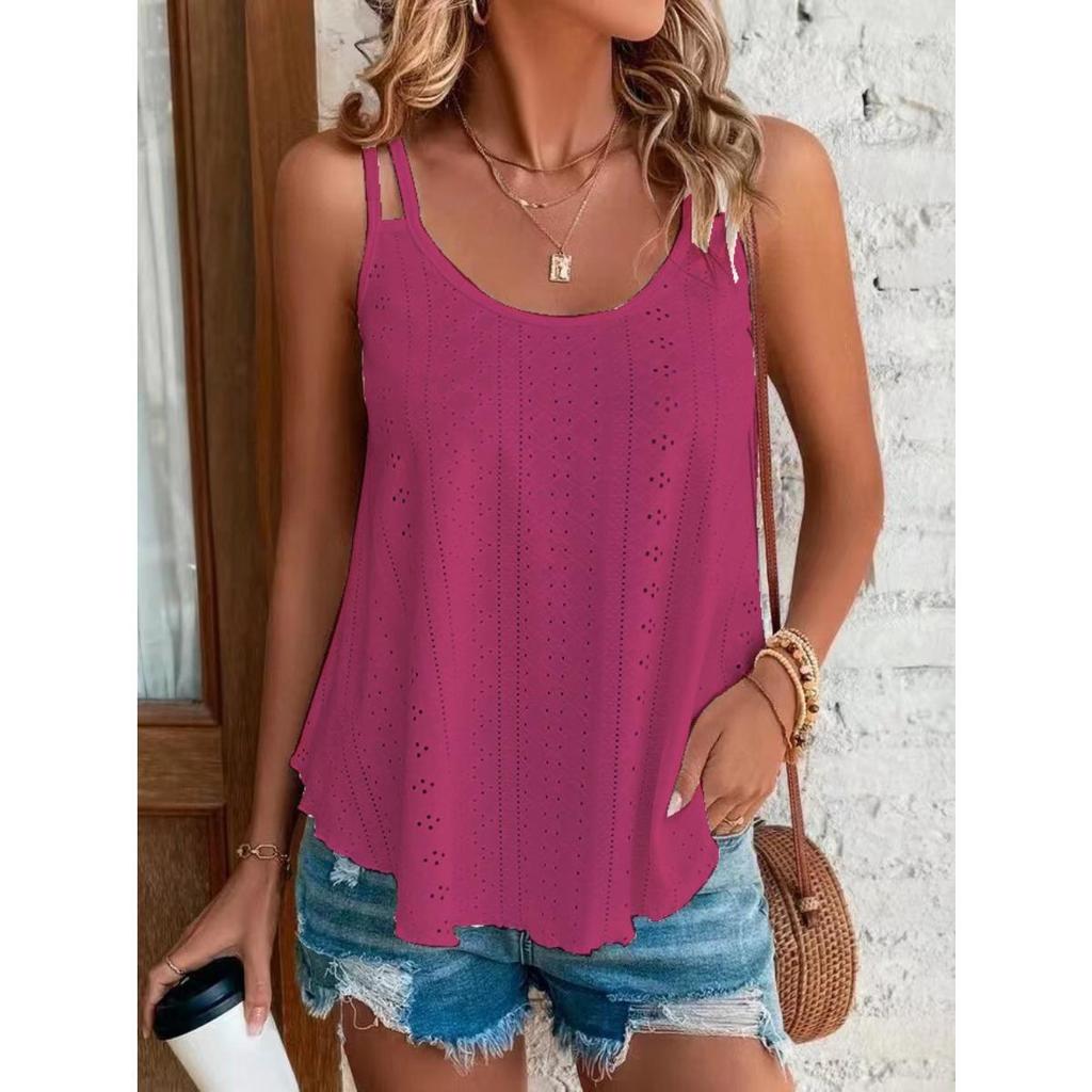 Double Shoulder Camisole Undershirt Round Neck Jacquard Inner Sleeveless Bottoming Shirt Female