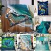 Ocean Beach Throw Blanket Heart Shaped Pebble Shore Waves Seaside Scenery Nature Landscape Art Decor for Couch Blanket