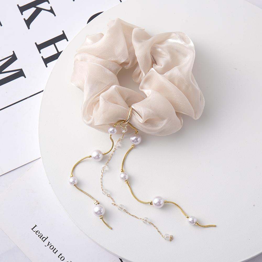 Neue Damen Perlen Strass Haargummi Scrunchie Quaste Chiffon Dickdarm Elastische Haar Bänder Schleife Pferdeschwanz Haar Zubehör