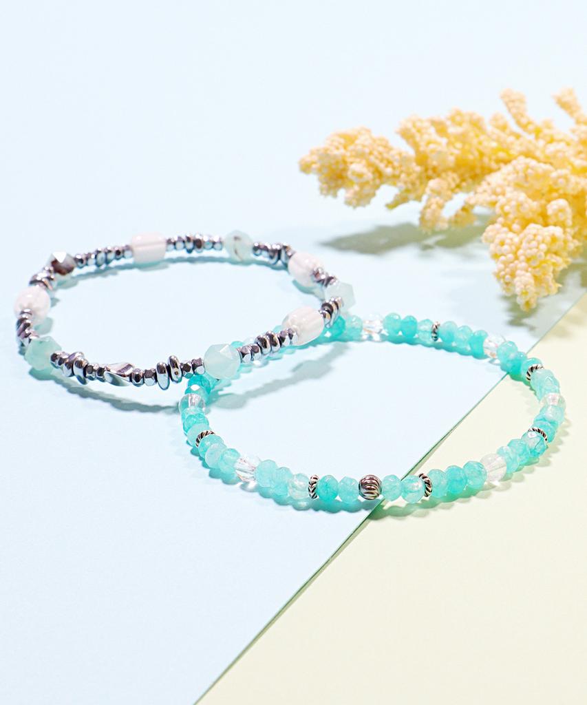 Polalita 064 Mint Crystal Stone & 132 Mint Amazonite Hematite Bracelet Set (Plt-Bs-006_Mt)