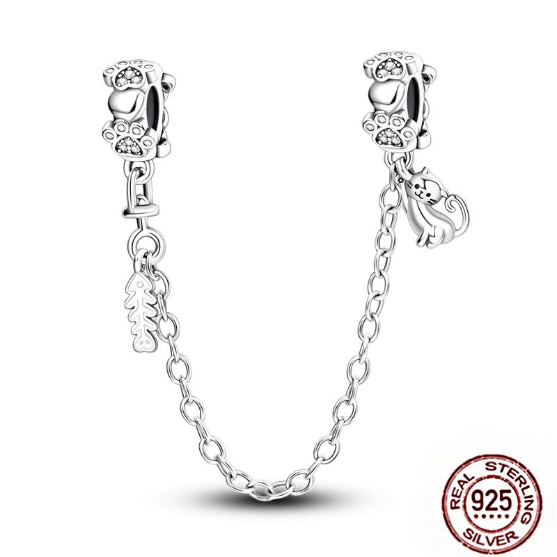 Star Moon Slide Safety Chains Charms 925 Sterling copper Heart Evil eyes Silicone Spacer Beads Fit Original Bracelet DIY Zircon