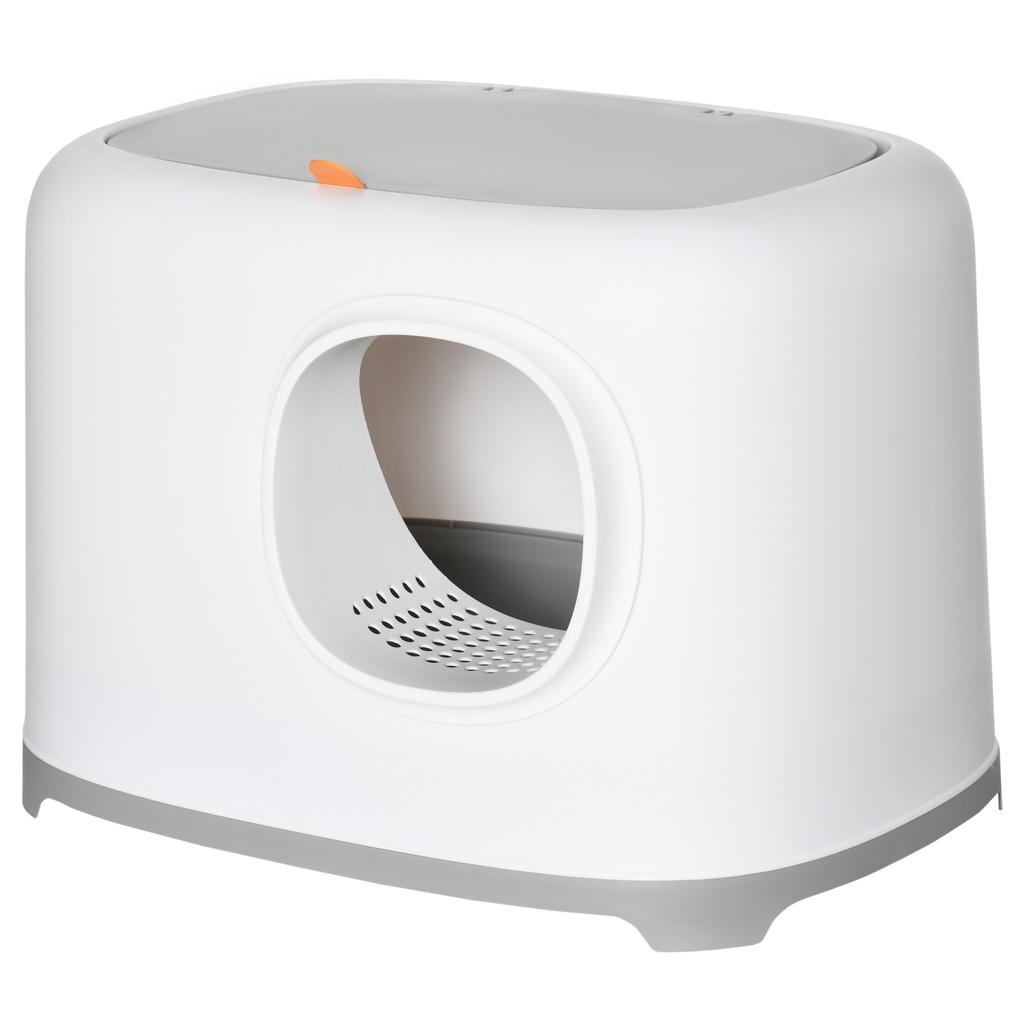 Cat Litter Box with Lid, Cat Toilet with Hood, Scoop, Grid Floor, XXL Cat Toilet for Cats up to 5 kg, 55 x 40 x 39 cm, White
