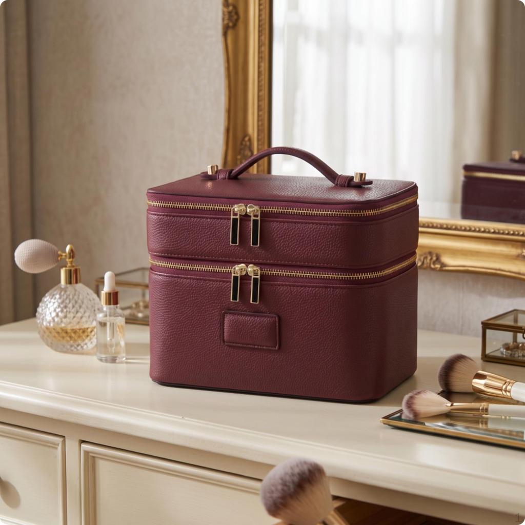 DoubleLayer Cosmetic Case doubleCompartment Makeup Organizer with Handle TravelFriendly TwoTier