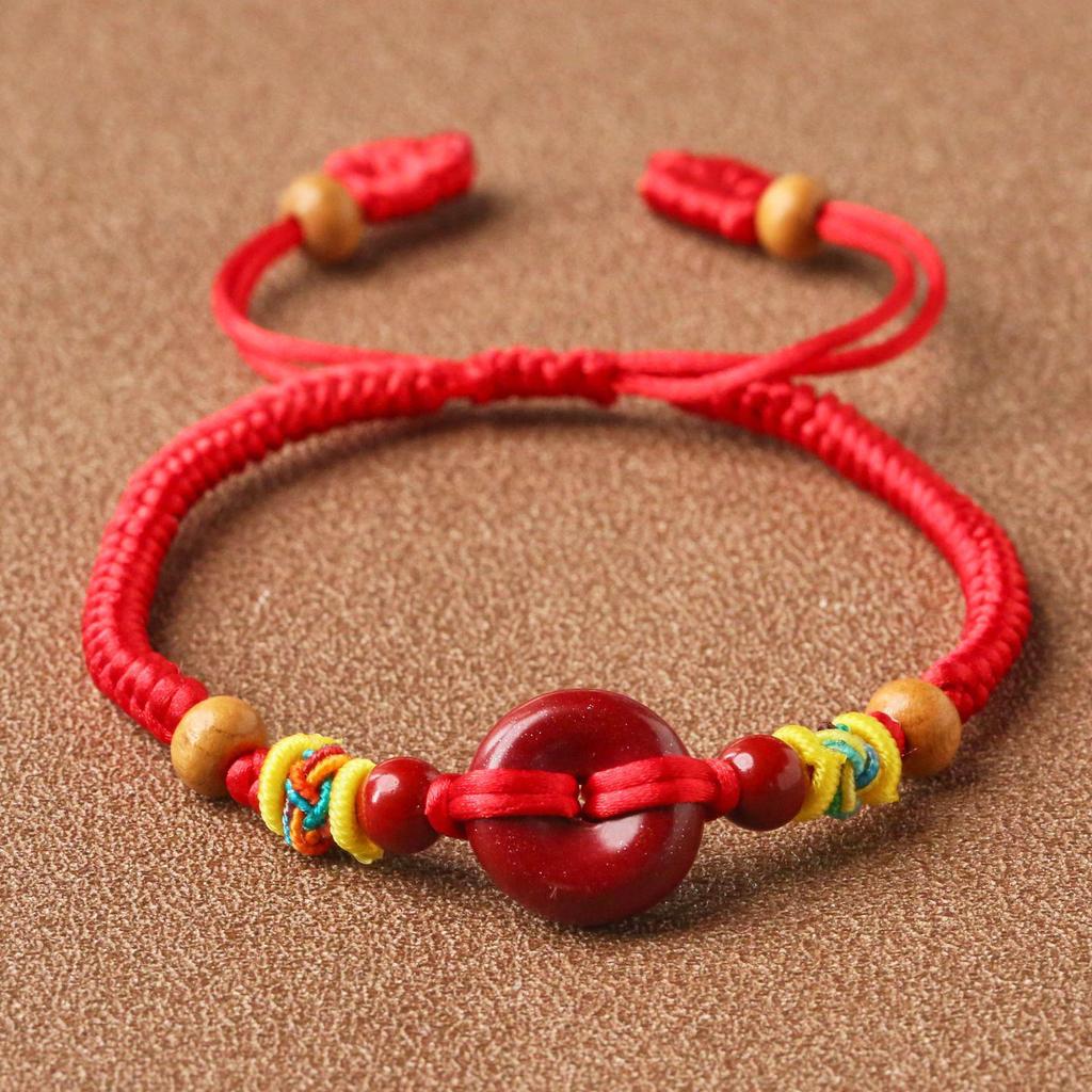 Cinnabar Peace Buckle Red Hand Rope Bracelet: Peach Wood Charm for Children, Pregnant Women, and Men & Women - Handmade Gift