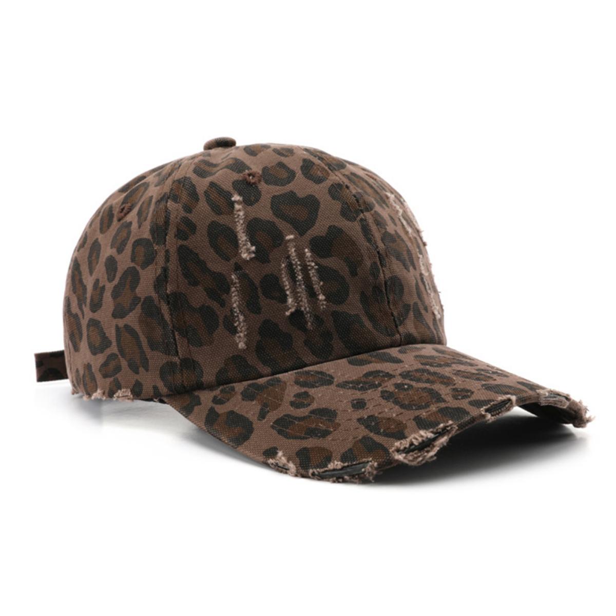Casquette de baseball rétro surdimensionnée à motif léopard intégral effiloché, disponible en plusieurs couleurs, idéale avec des jeans. One Size black