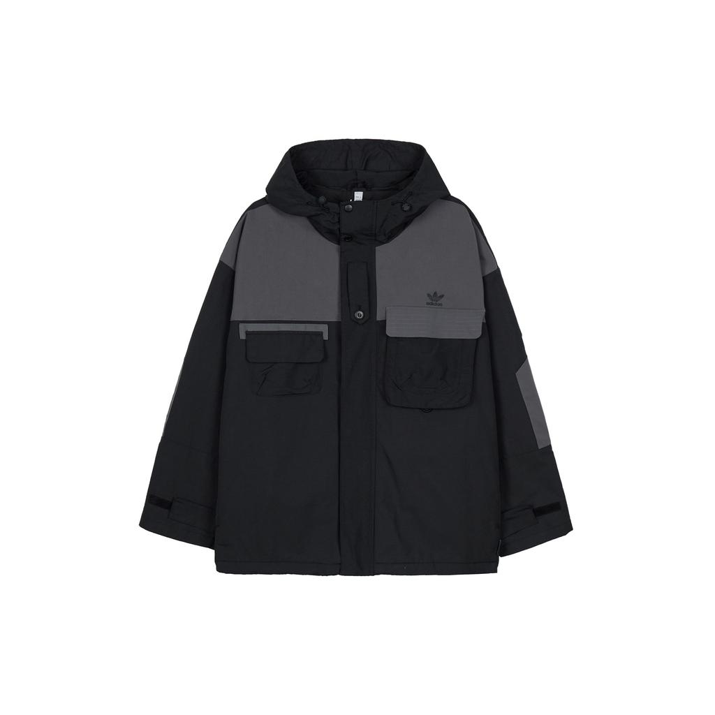 Adidas Originals Trefoil Spliced Zip-Up Hoodie Jacket Men Outerwear Black IC8164