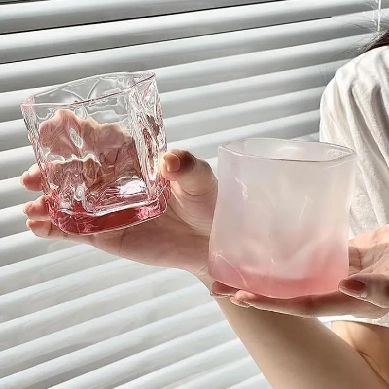 Whiskey Glass Transparent Irregular Wine Glass Creative Kink Glass Family Water Cup Ins Wind Drinking Cup Kitchen Utensils