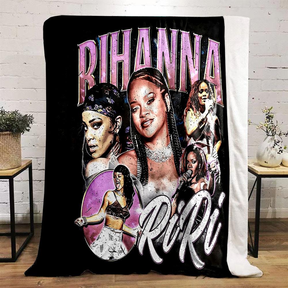 "Rihanna Collage Design Blanket" Patterned Flannel Blanket Perfect for the Bedroom Living Room, Sofa, or a Little Nap